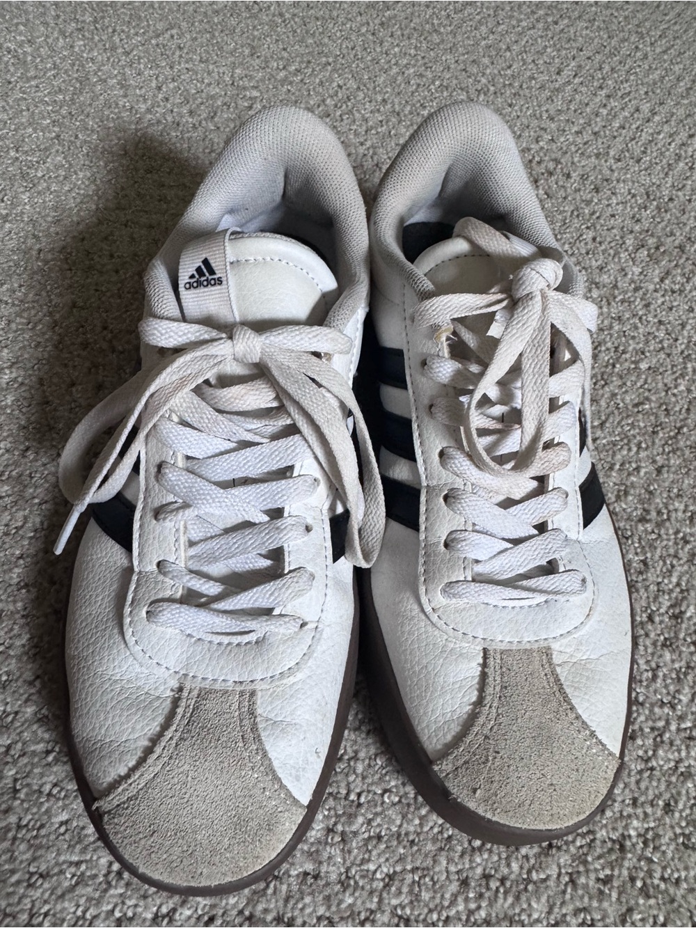 adidas samba White Sneakers with Black Stripes and Tan Suede Accents